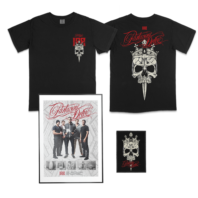 Parkway Drive - 10 Year Anniversary IRE Skull T-Shirt & Patch Bundle
