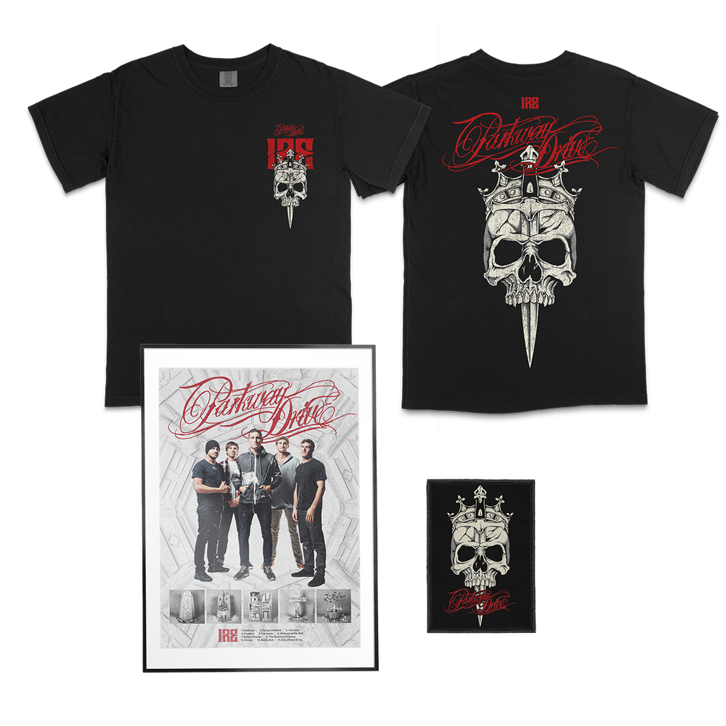 Parkway Drive - 10 Year Anniversary IRE Skull T-Shirt & Patch Bundle
